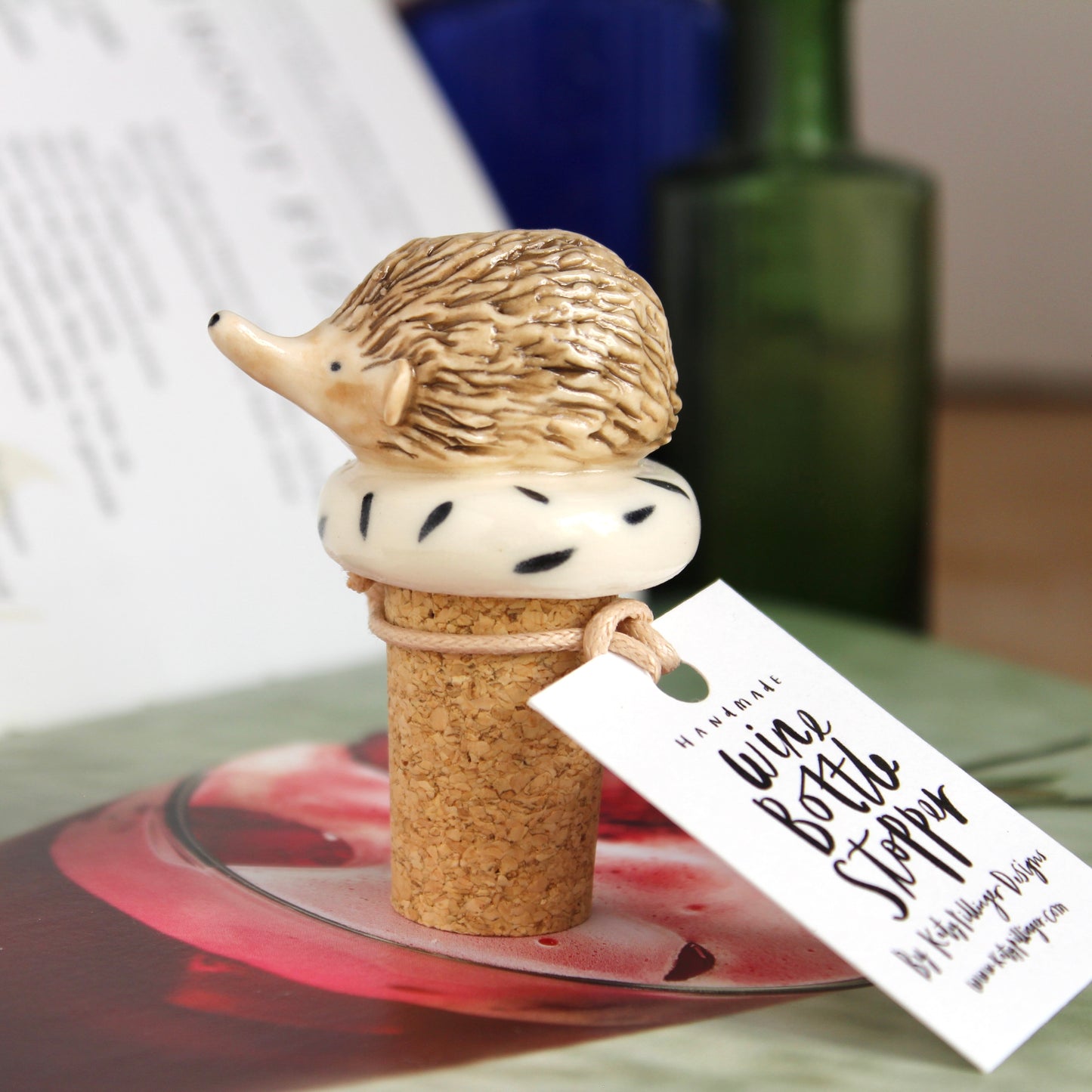 Ceramic hedgehog wine bottle stopper