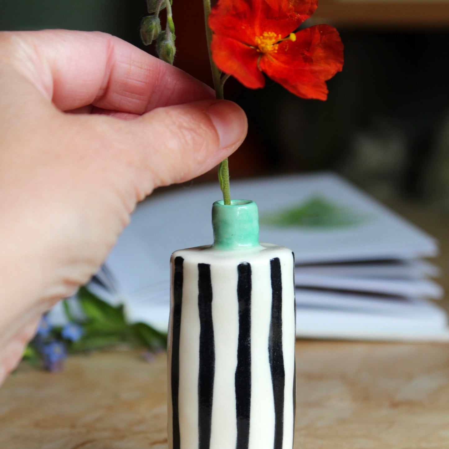 Small striped single stem bud vase