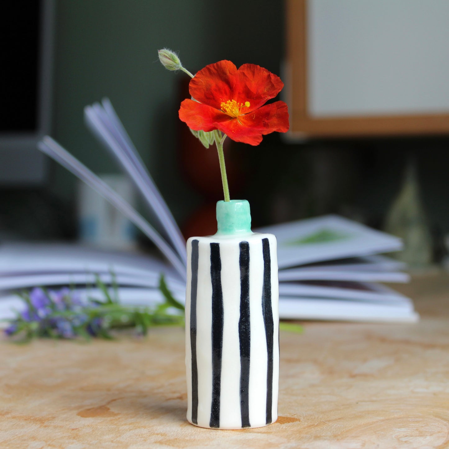 Small striped single stem bud vase