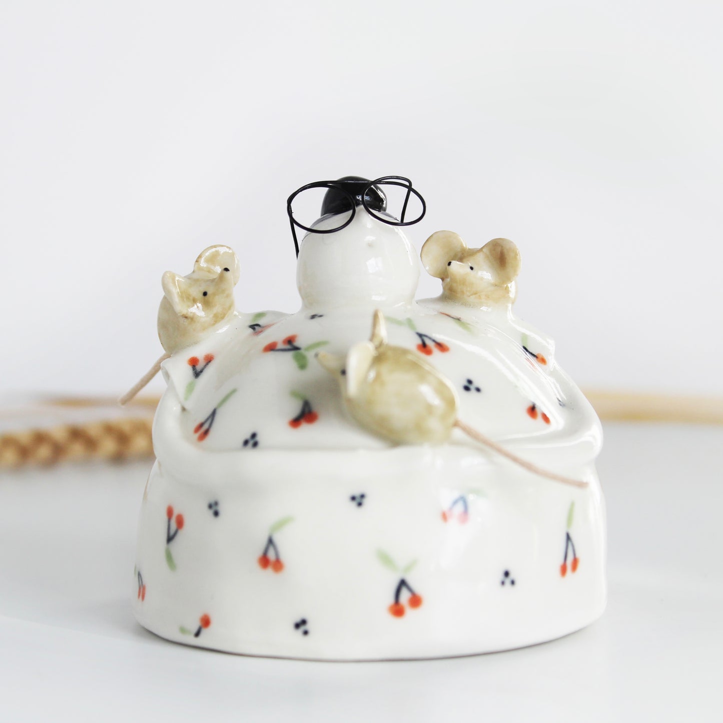 Ceramic Stargazer with Three Little Mice.