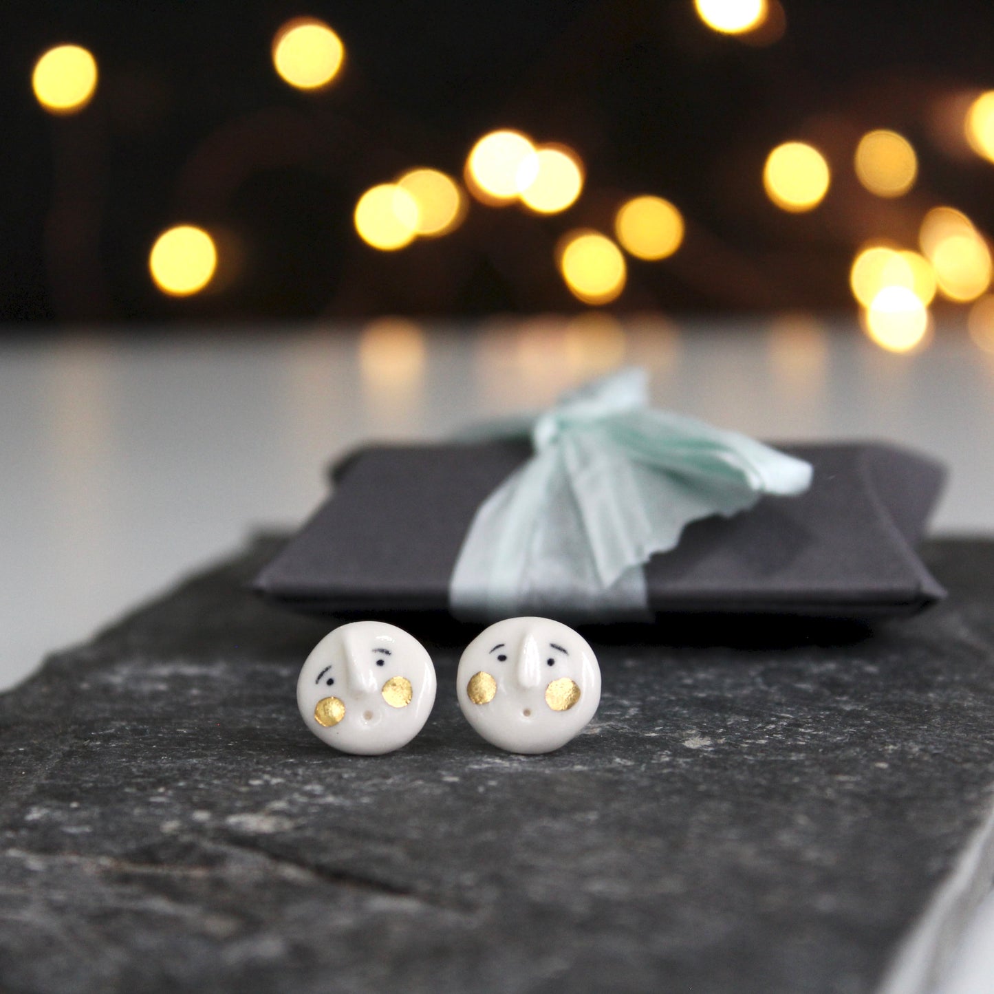 Handmade Ceramic Earstuds with Brushed Gold Lustre