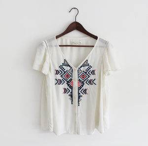 Starting at Stars Aztec Embroidered Top