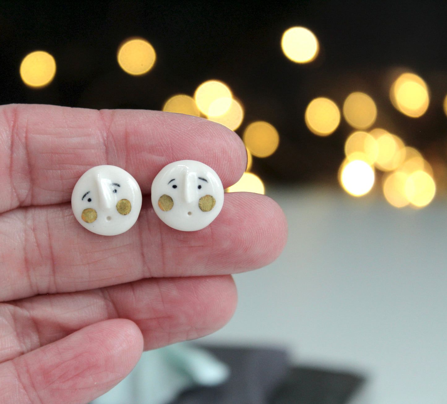Handmade Ceramic Earstuds with Brushed Gold Lustre