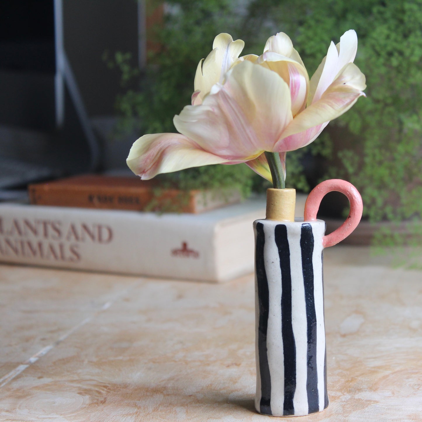 Small striped single stem bottle vase