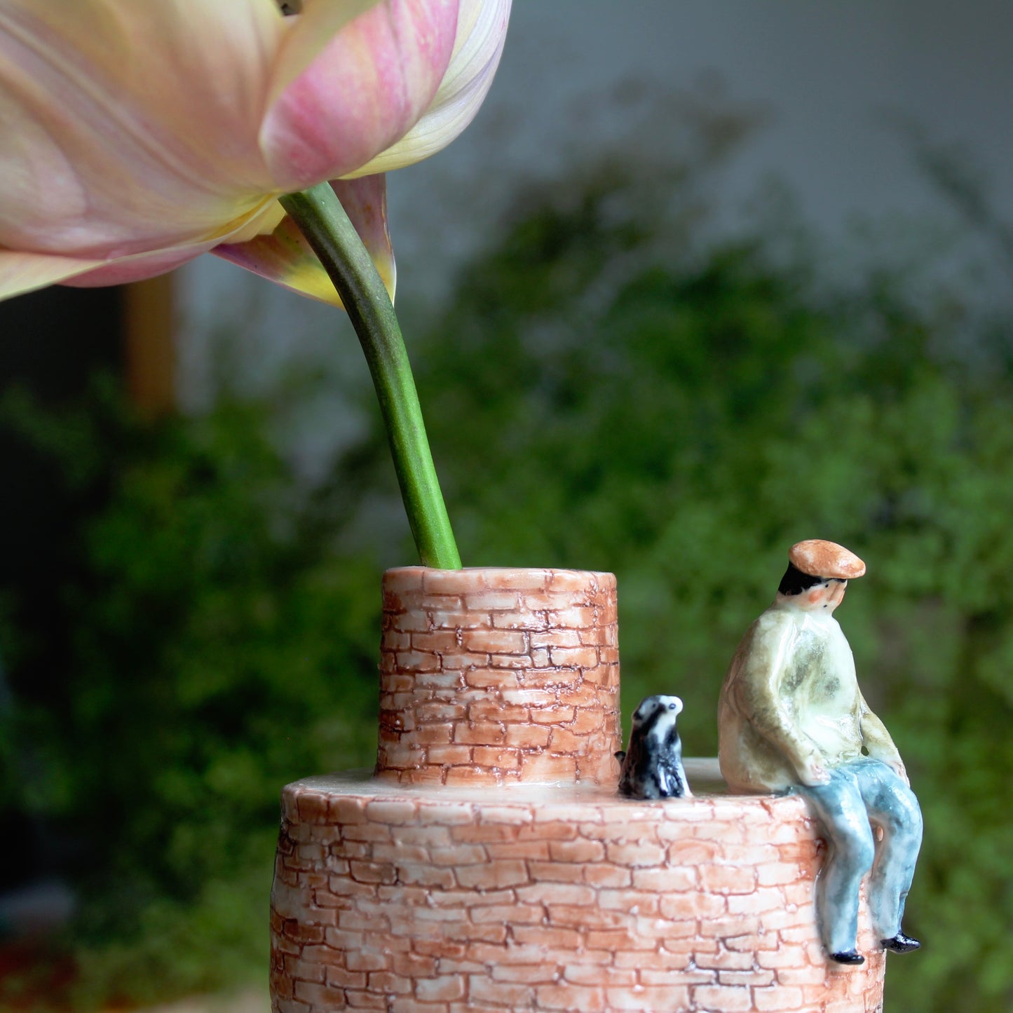 Man and Dog Chimney Pot Vase