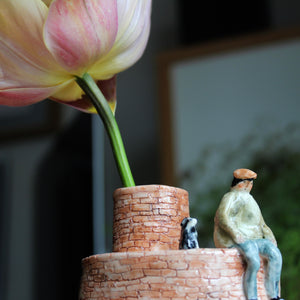 Man and Dog Chimney Pot Vase