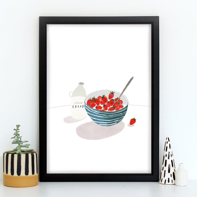Cornish Strawberries & Cream Giclée Art Print
