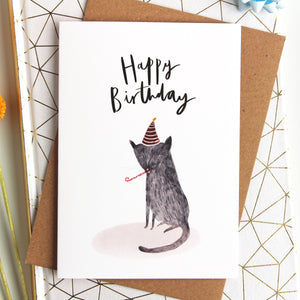 Grey Cat Happy Birthday Card