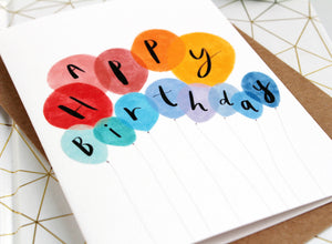 Happy Birthday card with balloons by Katy Pillinger designs