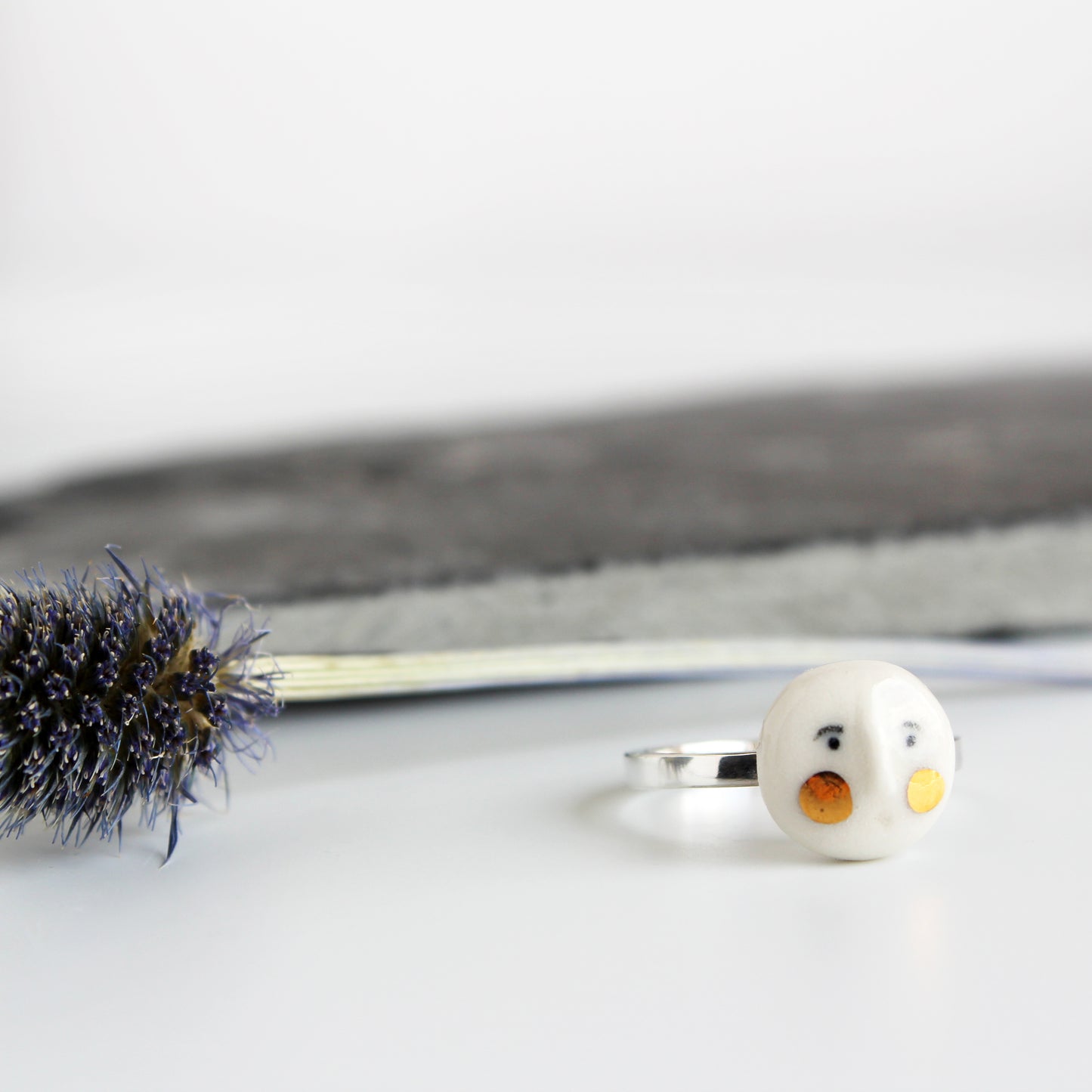 Face Ceramic Sterling Siver & Gold Lustre Ring