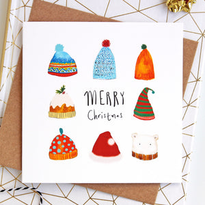 Pack of 6 Winter Hats Festive Christmas Cards