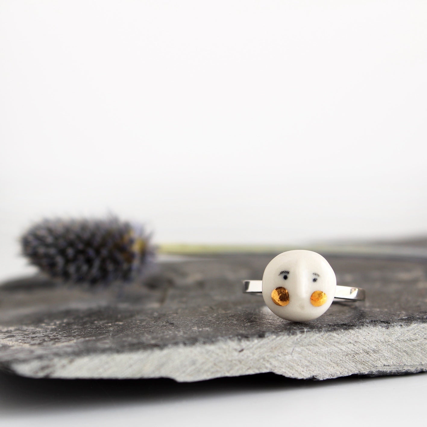 Face Ceramic Sterling Siver & Gold Lustre Ring